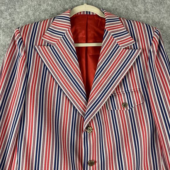 VTG Towncraft JC Penney Blazer Sport Coat Mens 42L Red Striped Gold Button 70s - Picture 2 of 15